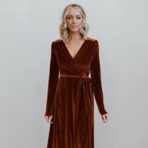 Baltic Born Jada Ribbed Velvet Wrap Dress - Copper